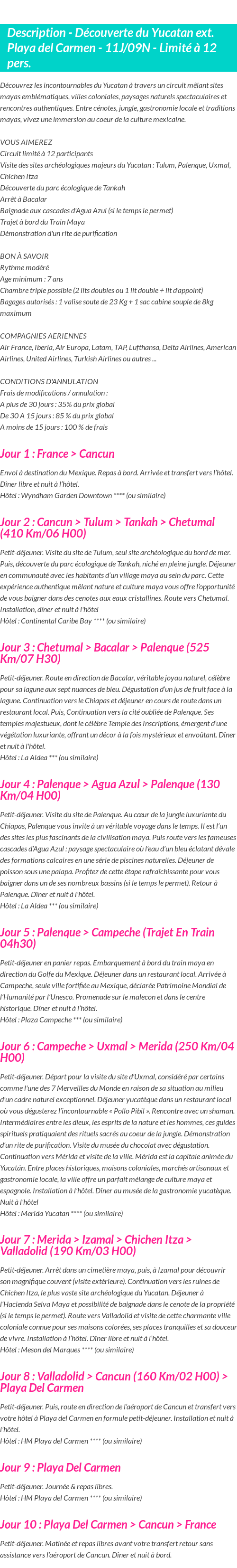 Détails du séjour