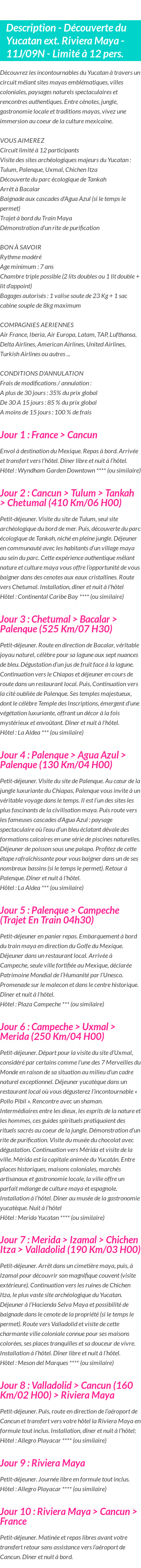 Détails du séjour