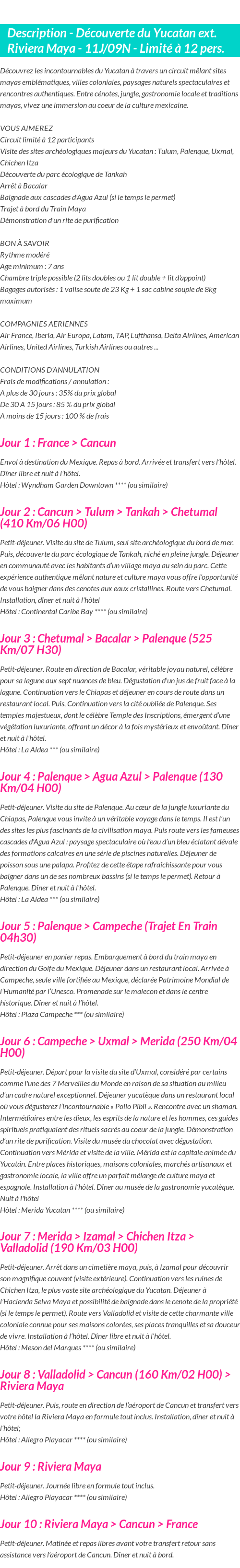 Détails du séjour