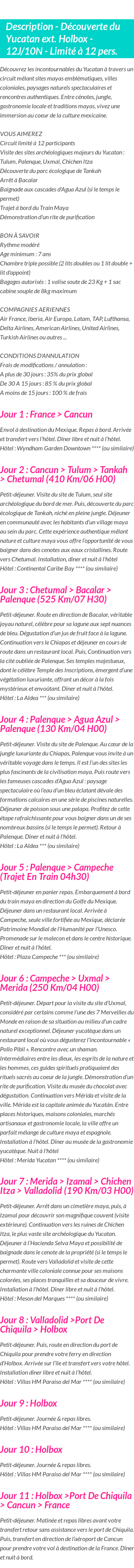 Détails du séjour