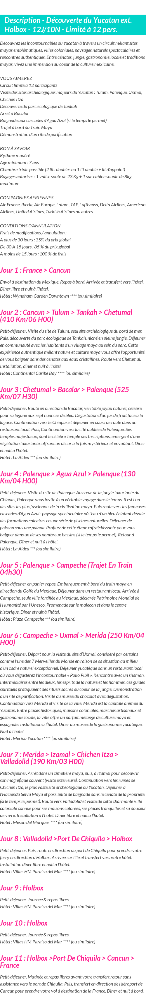 Détails du séjour