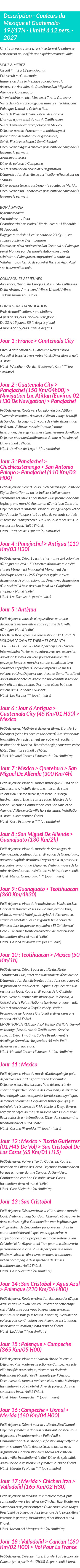 Détails du séjour