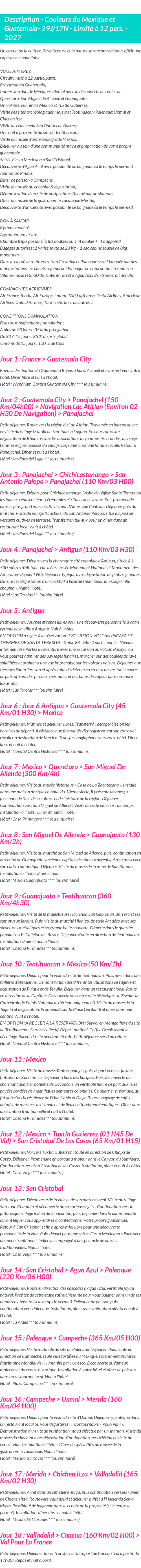 Détails du séjour