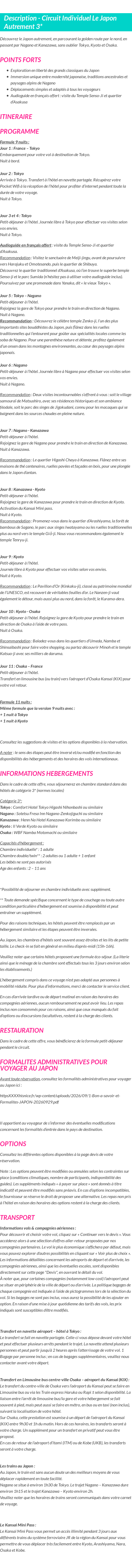 Détails du séjour