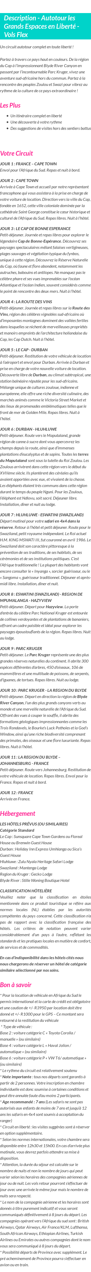 Détails du séjour