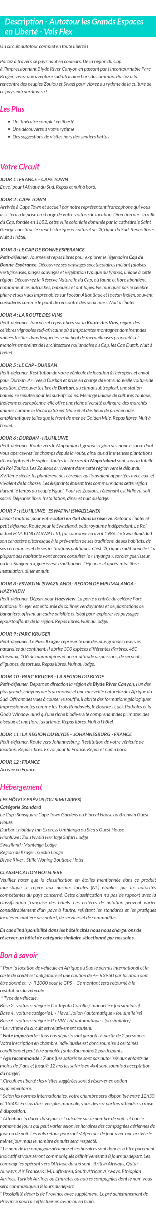 Détails du séjour