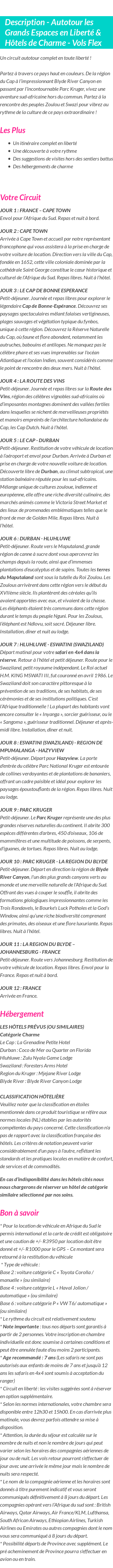 Détails du séjour