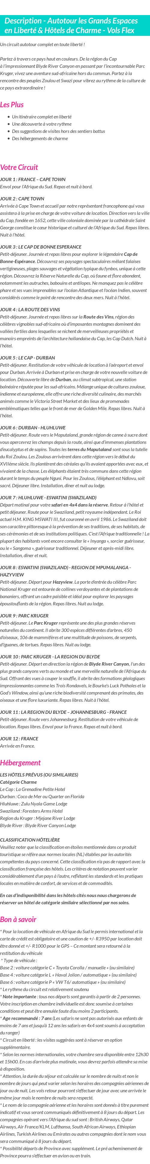 Détails du séjour