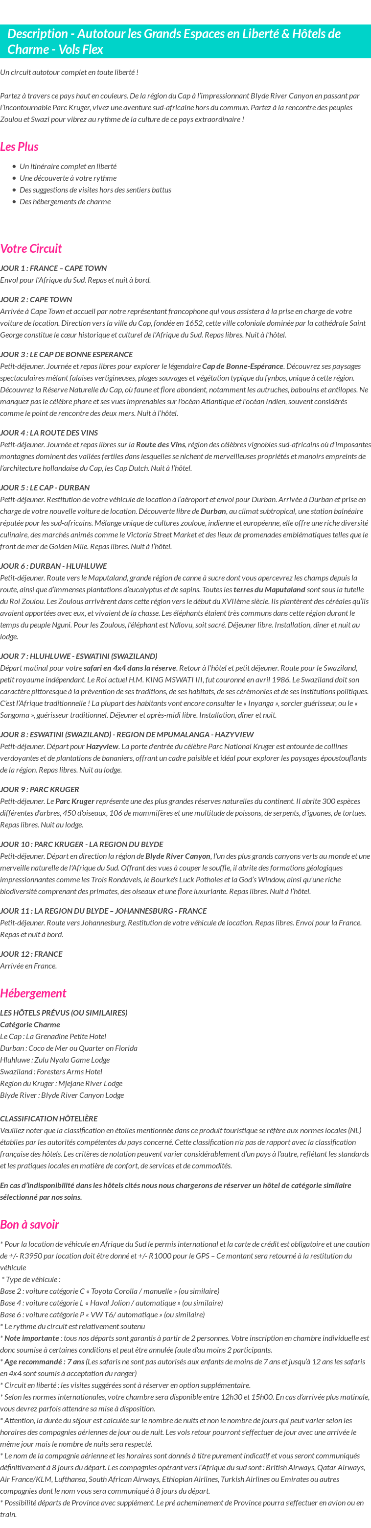 Détails du séjour