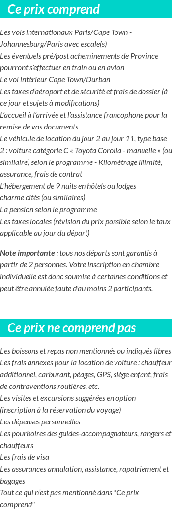 Conditions tarifaires