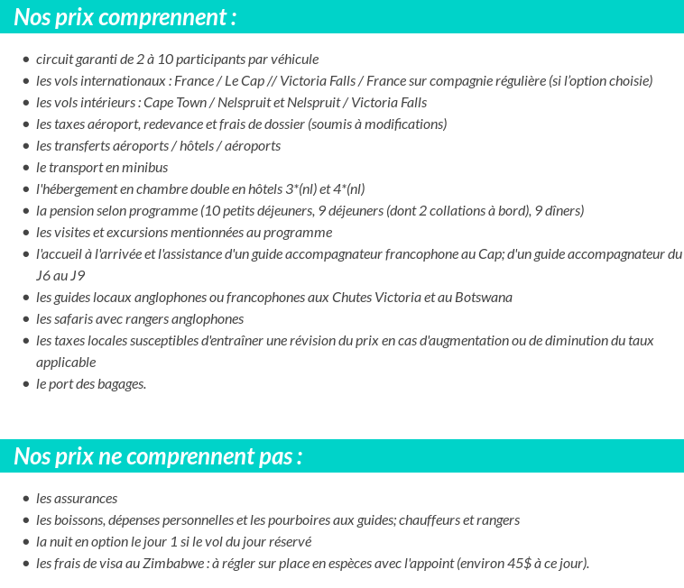 Conditions tarifaires