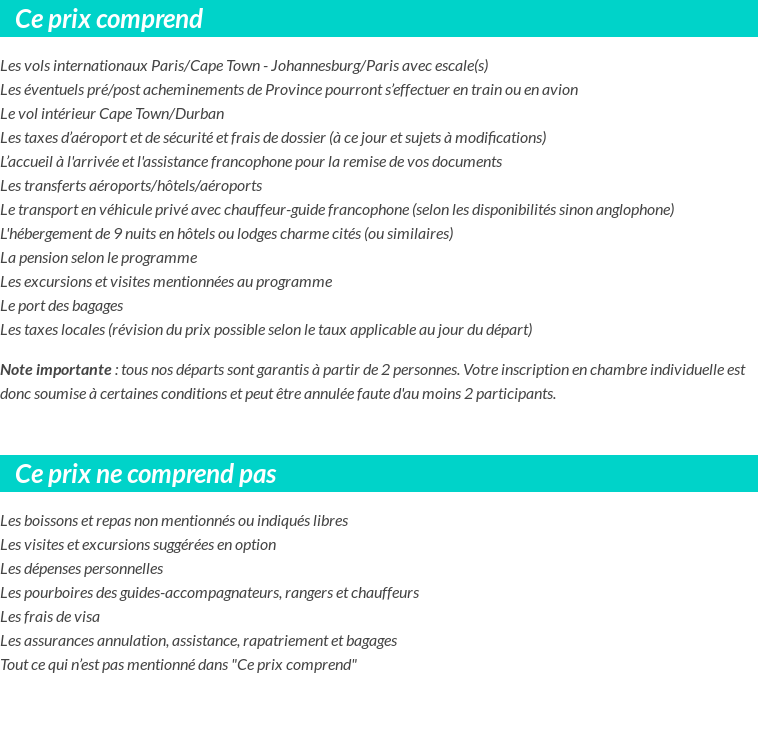 Conditions tarifaires