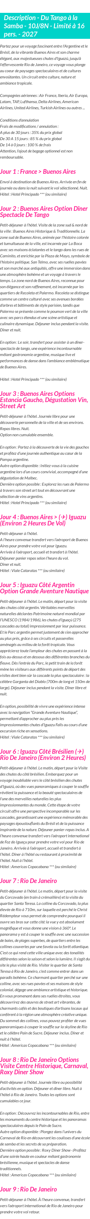 Détails du séjour