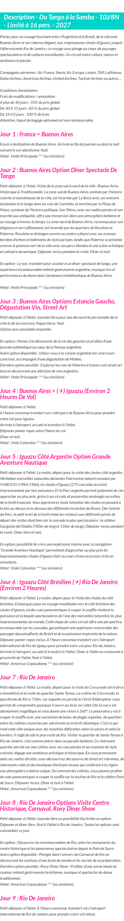 Détails du séjour