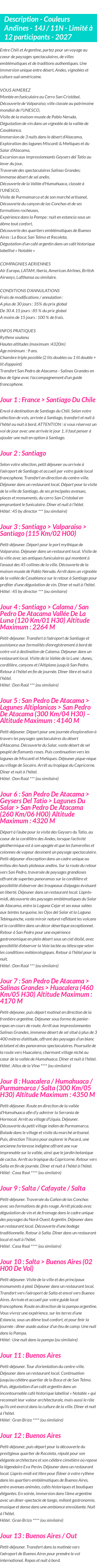 Détails du séjour