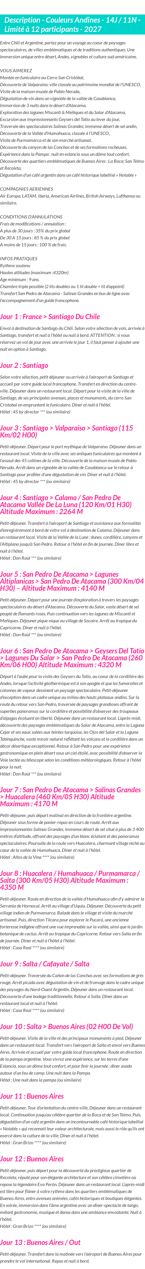 Détails du séjour