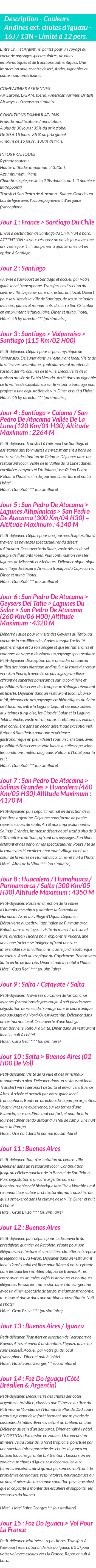 Détails du séjour