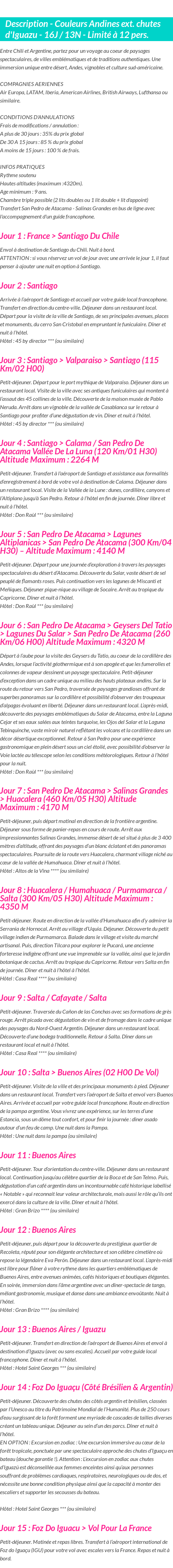 Détails du séjour