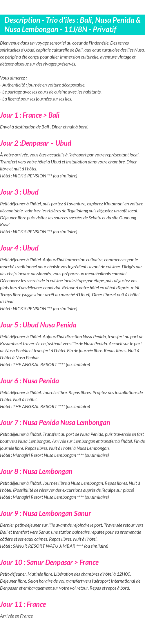 Détails du séjour