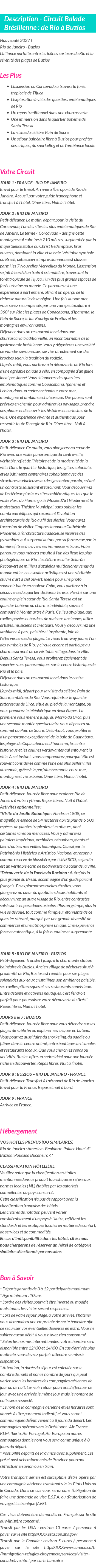 Détails du séjour