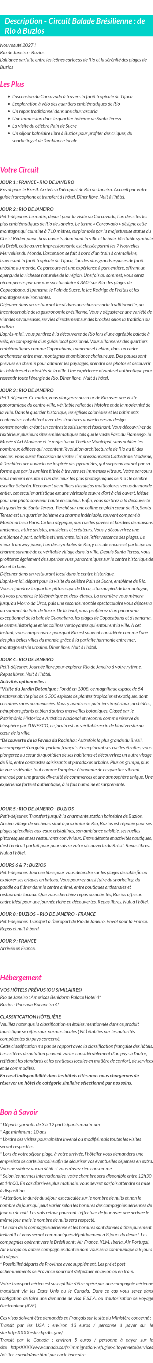 Détails du séjour