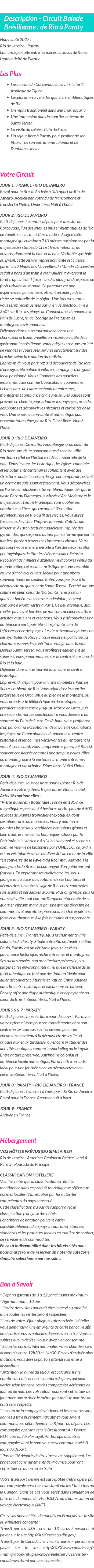 Détails du séjour