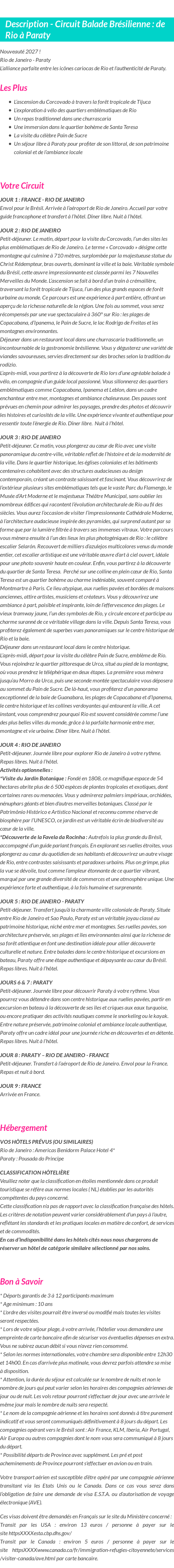 Détails du séjour
