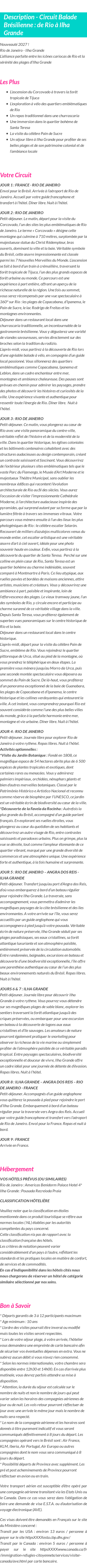 Détails du séjour