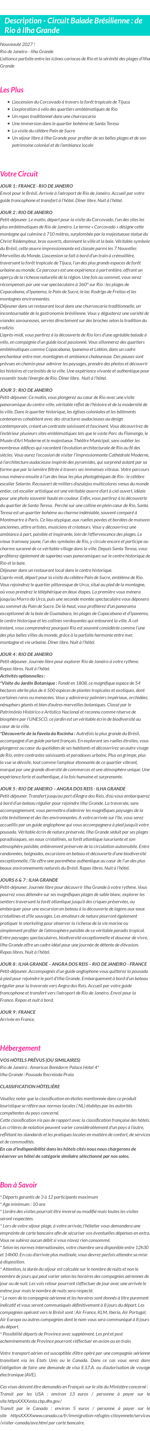 Détails du séjour