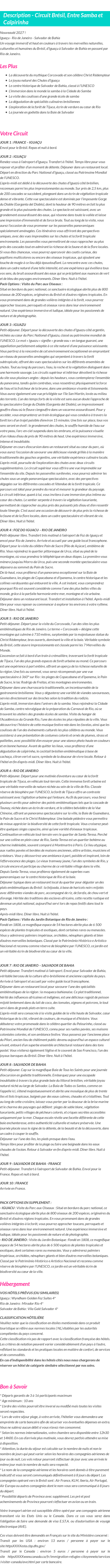 Détails du séjour