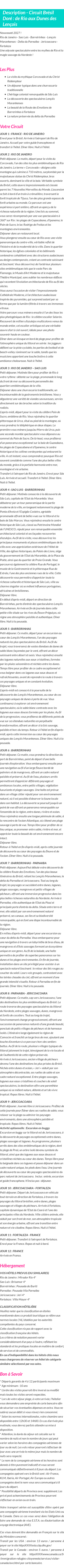 Détails du séjour