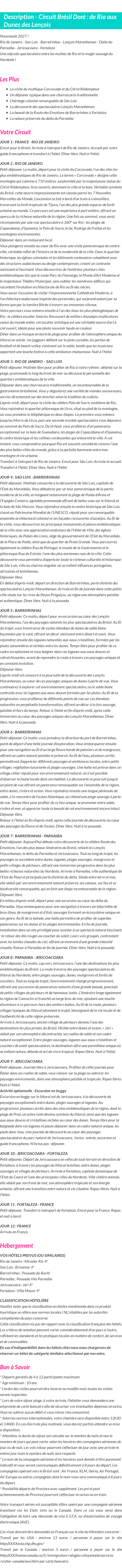 Détails du séjour