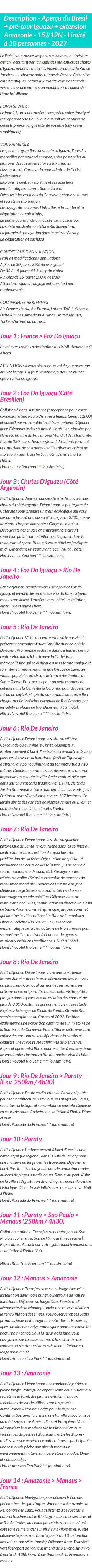 Détails du séjour