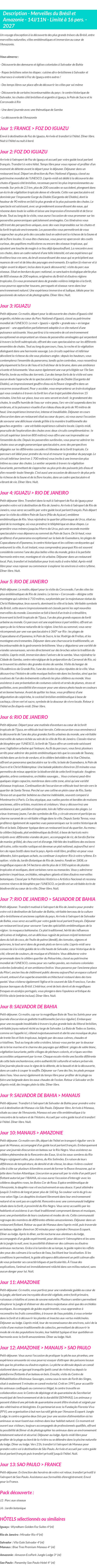 Détails du séjour