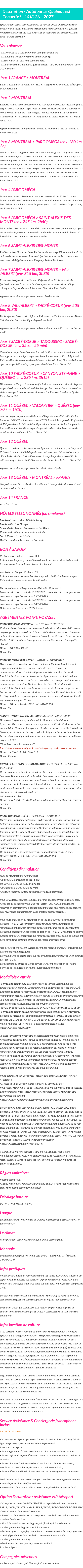 Détails du séjour