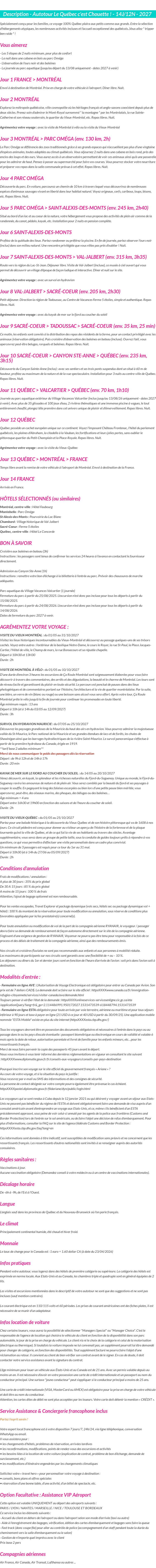 Détails du séjour