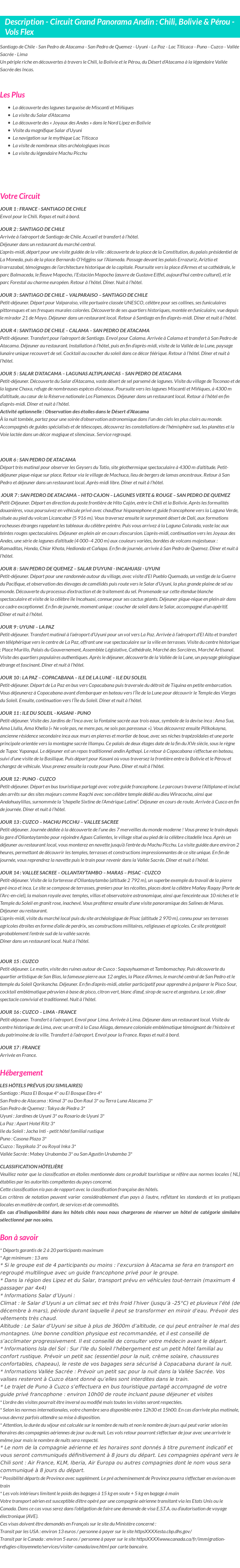 Détails du séjour