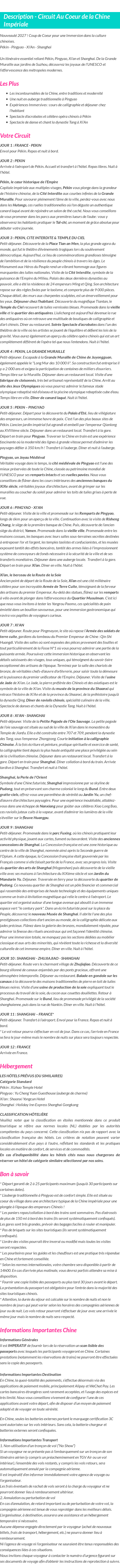 Détails du séjour