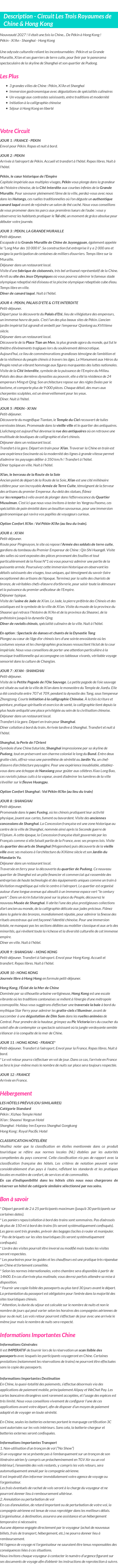 Détails du séjour
