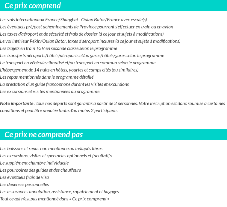 Conditions tarifaires