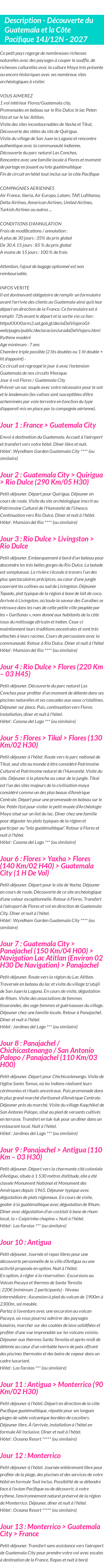 Détails du séjour