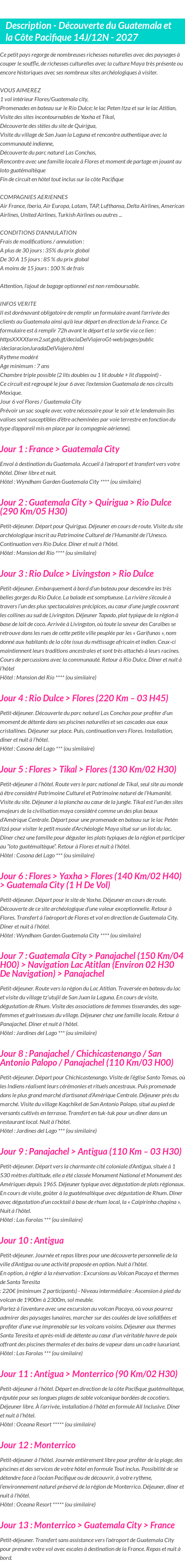 Détails du séjour