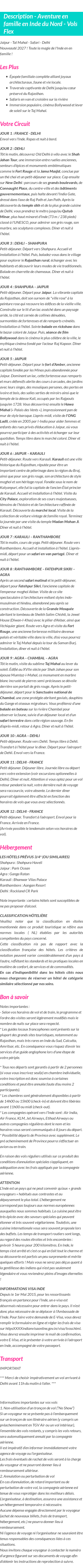 Détails du séjour