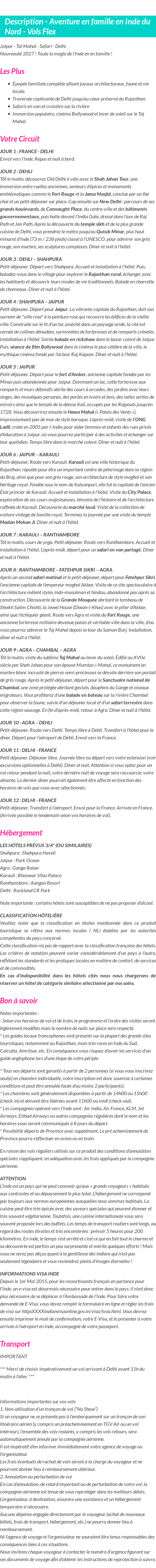 Détails du séjour