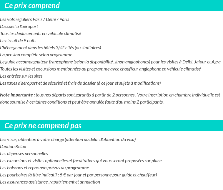 Conditions tarifaires