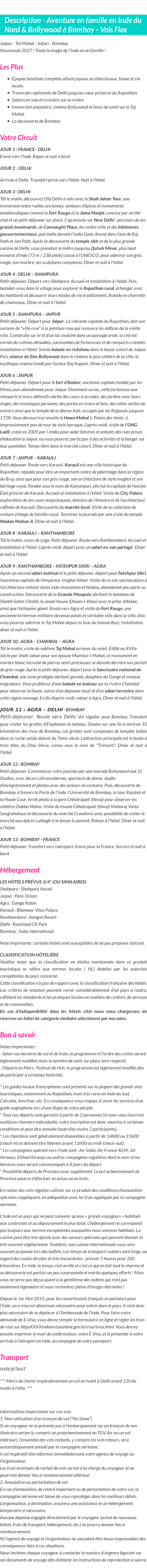 Détails du séjour