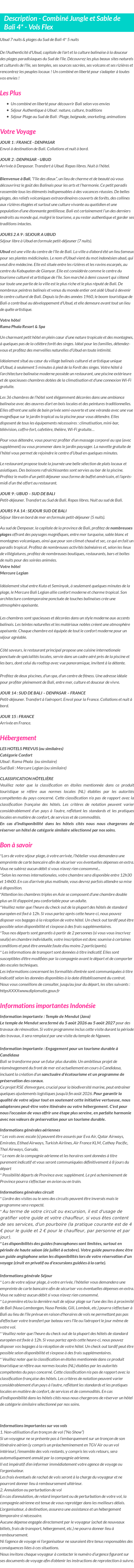 Détails du séjour
