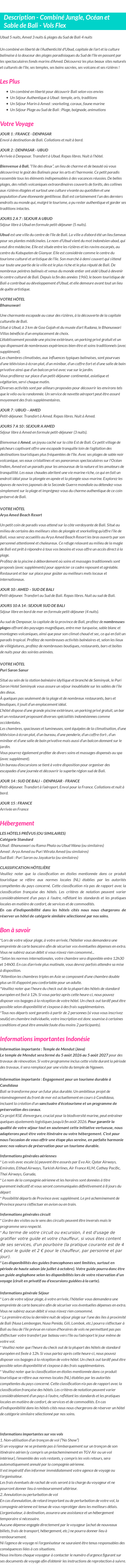 Détails du séjour