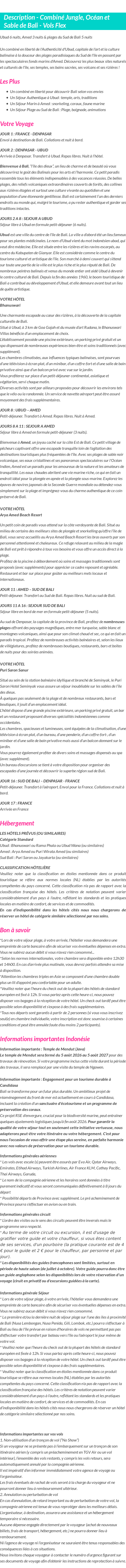 Détails du séjour