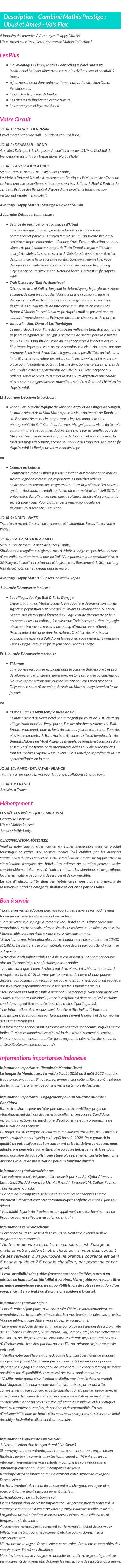 Détails du séjour